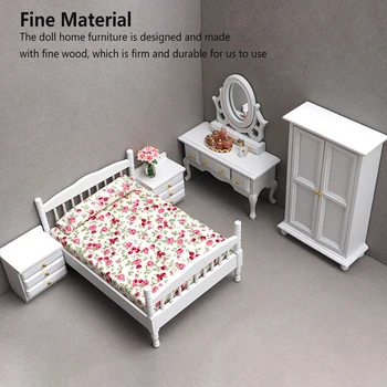 Комплект из 5 Частей Кукольной Домашней Мебели Имитация Декоративной Кровати Прикроватный Столик