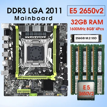 Комплект материнской платы X79 с процессором LGA2011 Combo Xeon E5 2650 V2 4шт x 8 ГБ = 32 ГБ 1600 МГц памяти DDR3 с комплектом SSD M.2 256 ГБ