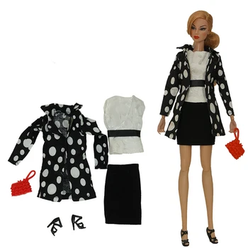 Комплект одежды/ черное пальто + белый топ + юбка + сумка + обувь / 30-сантиметровая кукольная одежда Для 1/6 Xinyi FR ST Куклы Барби