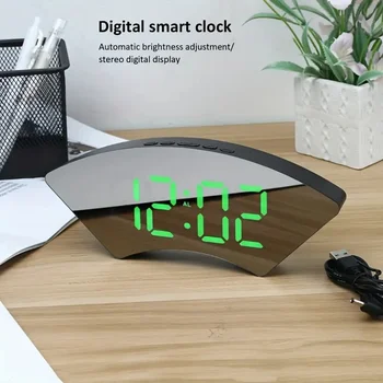 Креативный будильник Веерообразный будильник с функцией повтора, прикроватный студенческий будильник, современный многофункциональный будильник, зарядка через USB