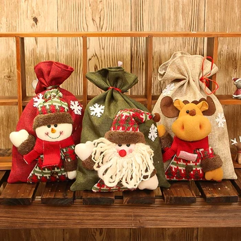 Креативный пакет для упаковки конфет, шоколада, Рождественские подарочные пакеты с 3D рисунком Санта-Клауса и Снеговика, сумки на шнурке, детский подарок