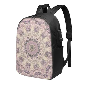 Кремовый И Лавандово-Фиолетовый Мандала Классический Базовый Холщовый Школьный рюкзак Повседневный Рюкзак Офисный Рюкзак для Мужчин Женщин