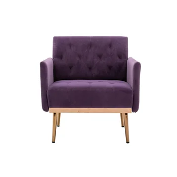 Кресло COOLMORE Accent \ Одноместный диван для отдыха с розово-золотистыми ножками из фиолетового полиэстера [на складе в США]