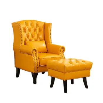 Кресло и оттоманка Tiger для гостиной: с масляно-восковой отделкой и кожаными пуговицами с вариантами из кожи и ткани