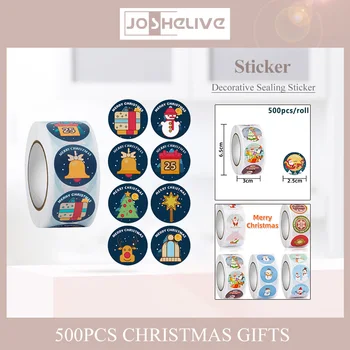Круглые Рождественские наклейки, снеговички, елочные наклейки, рулонные наклейки для упаковки, рождественские бирки ручной работы