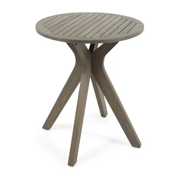 Круглый бистро-столик Jaxson из дерева акации на открытом воздухе с Х-образными ножками, серый