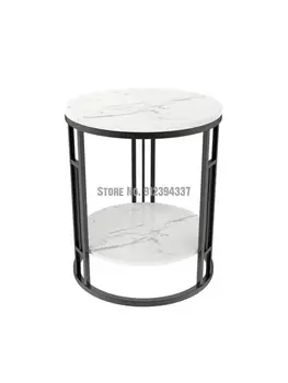 Легкий роскошный мраморный приставной столик, круглый двухслойный простой маленький журнальный столик, угловой диван в гостиной, столик из нового китайского железа