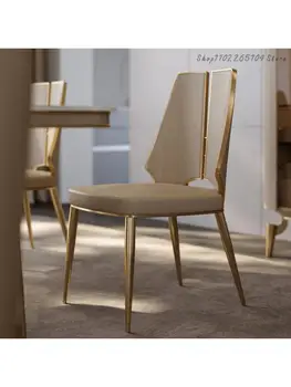 Легкое роскошное обеденное кресло для гостиной, Кожаное домашнее хозяйство, Скандинавский Контрактный современный стул, Высококачественная кожа из нержавеющей стали