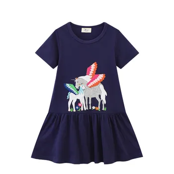 Летнее платье для девочек 2023 года, Трикотажная хлопковая детская рубашка с мультяшной вышивкой принцессы, модная детская рубашка с коротким рукавом