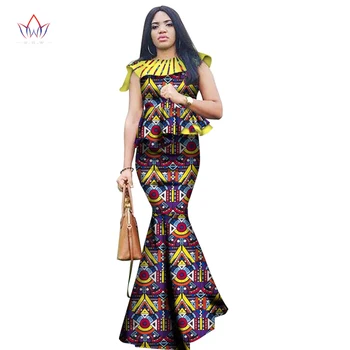 Летнее платье, женская одежда, комплекты одежды для африканцев, 2 предмета для женщин, брендовая одежда, комплект женской юбки в африканском стиле с принтом, WY2501