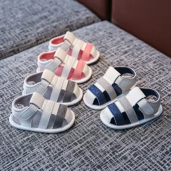 Летние детские сандалии для новорожденных малышей, первые ходунки на мягкой подошве, повседневная нескользящая дышащая обувь для мальчиков и девочек, предварительные ходунки