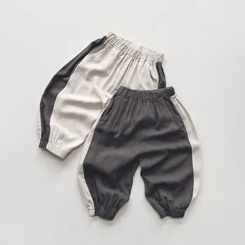 Летние детские хлопчатобумажные льняные повседневные брюки с защитой от комаров Для мальчиков и девочек, модные простые тонкие свободные широкие брюки, детский костюм