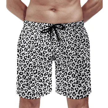 Летние пляжные шорты для бега с животными, черно-белый леопардовый принт, пляжные короткие брюки, Повседневные быстросохнущие плавки Большого размера