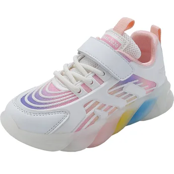 Летняя детская обувь с воздушной сеткой, модные кроссовки для бега на радужной подошве, спортивная обувь для девочек, обувь для бега трусцой, повседневная обувь для мальчиков