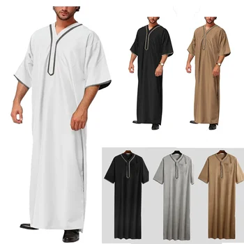 Летняя мужская мусульманская одежда, модный свободный исламский арабский кафтан, молитвенный халат с короткими рукавами, этническая одежда S-5XL