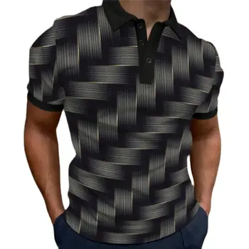 Летняя мужская рубашка поло с 3D-принтом в полоску, высококачественная мужская одежда, повседневные свободные рубашки оверсайз с короткими рукавами
