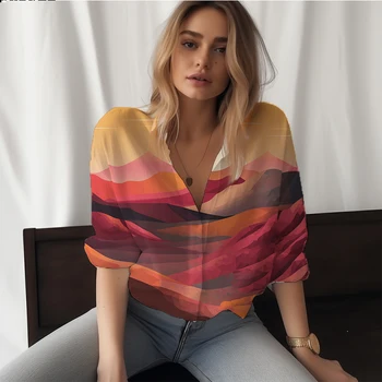 Летняя новая женская рубашка с 3D-принтом color wave женская рубашка в стиле ретро, трендовая свободная женская рубашка