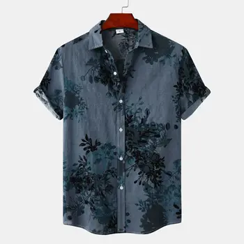 Летняя новинка 2023, модная мужская рубашка с лацканами и коротким рукавом с цветочным рисунком, Свободная повседневная мужская рубашка большого размера с принтом