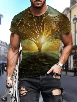 Летняя трендовая мужская пляжная футболка 2023 года с 3D-принтом пальмы, мужской топ с коротким рукавом и круглым вырезом, большая футболка