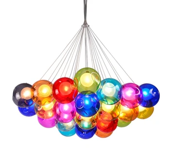 Люстра с разноцветным стеклянным шаром-пузырьком для гостиной, Подвесной магазин, Креативный декор для детской столовой, домашнее светодиодное освещение