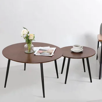 Маленький круглый журнальный столик из дерева, черный орех, Угловой Чайный столик, японская мебель 48/72 см, 3 размера, Железные ножки, прямая поставка
