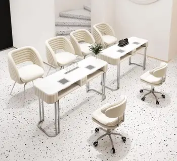 Маникюрный стол и стул из нержавеющей стали в комплекте с усовершенствованным пылесосом и встроенным маникюрным столом