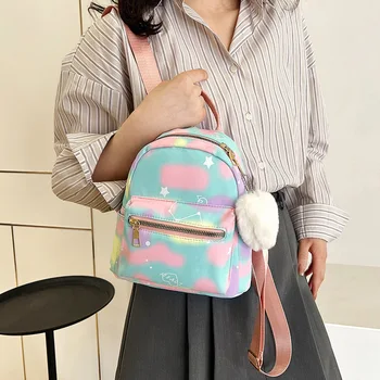 Мини-модный женский рюкзак, многоцветные сумки для книг с подвеской в виде сердца, нейлоновая милая маленькая сумка для покупок, сумка через плечо для девочек