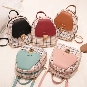 Мини-рюкзак, сумка через плечо для девочки-подростка, клетчатая женская сумка для телефона, Корейский стиль, Новая модная женская сумка 2024