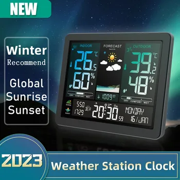 Многофункциональная электронная метеостанция, интеллектуальные часы с цветным экраном, температура, влажность, барометрический прогноз погоды, часы