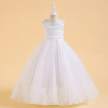 Модное платье с цветочным узором для девочек, белое трапециевидное платье без рукавов с круглым вырезом для первого причастия, Vestido
