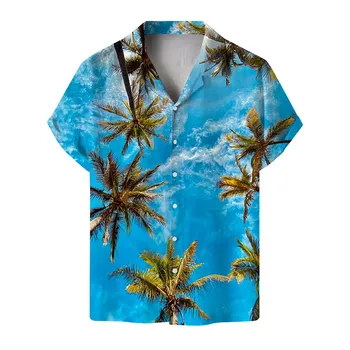 Модные летние рубашки-блузки для мужчин 2023, свободная пляжная гавайская рубашка с цветочным принтом и коротким рукавом на пуговицах рубашка