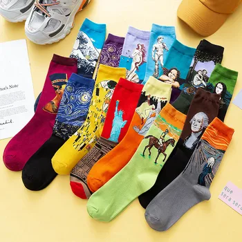 Модные повседневные женские хлопчатобумажные Носки с забавным красочным художественным рисунком Пары Носков средней длины Harajuku Man Cute Ladies Socks