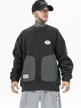 Модный бренд FGSS на осень и зиму, Цветной карманный логотип с вышивкой, Мужской свободный плюшевый пуловер с круглым вырезом, Популярный свитер