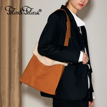 Модный Женский бренд FELIX & FELICIA из натуральной кожи и шерсти ягненка, новые сумки через плечо, женская сумка-мессенджер в стиле ретро-ведро