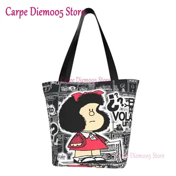 Модный принт, Винтажный комикс Quino Mafalda, Сумки для покупок, Прочная Холщовая сумка для покупок, Мультяшная сумка Mang