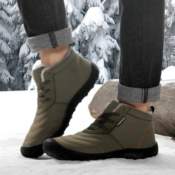 Мужская зимняя обувь Водонепроницаемые ботильоны на резиновой подошве, нескользящие ботинки на платформе, на шнуровке для активного отдыха осенью и зимой