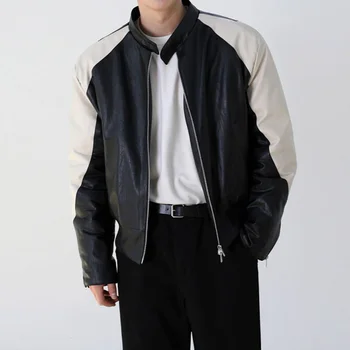 Мужское осеннее пальто из сплайсированной кожи SYUHGFA, трендовые куртки в корейском стиле, красивая уличная одежда, ветровка из искусственной кожи в стиле пэчворк.