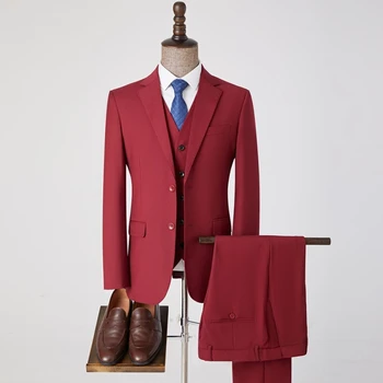 Мужской двойной пуговицы на одной пуговице (костюм + жилет + брюки), модный деловой костюм, эластичный износостойкий бутик-костюм из 3 предметов