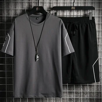 Мужской комплект из футболки и шорт, летняя дышащая повседневная футболка, комплект для бега, модный мужской спортивный костюм с принтом Харадзюку, новинка 2023 года