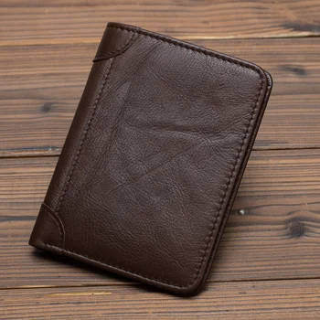 Мужской короткий кошелек из натуральной кожи, двойной карман для удостоверения личности/кредита, винтажный дизайнерский простой мини-мужской кошелек для карт, сумка для денег