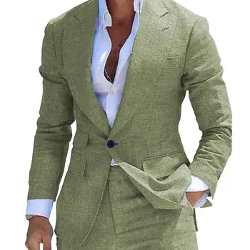 Мужской костюм, комплект из 2 предметов, куртка армейского зеленого цвета, брюки, пальто с отворотом на одной пуговице, деловой повседневный тонкий блейзер, праздничное свадебное платье