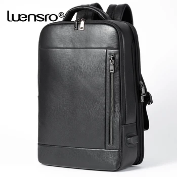 Мужской рюкзак из натуральной кожи для большого бизнеса 15,6-дюймовые сумки для ноутбуков Мужской дорожный рюкзак USB Мужские рюкзаки большой емкости
