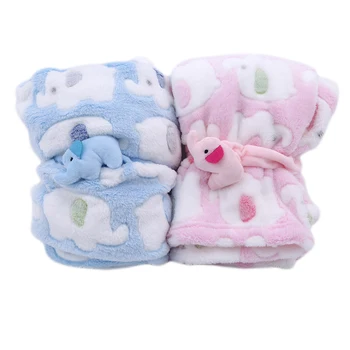 Мультяшное детское одеяло с милым слоном, товары для новорожденных, стеганое одеяло для кондиционирования воздуха, коралловая бархатная подушка, стеганое одеяло двойного назначения