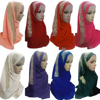 Мусульманские женщины Блестящие блестки Длинный шарф Хиджаб Повязка на голову Арабские шали Шарфы Тюрбан Малайзия Платок 175*70 см