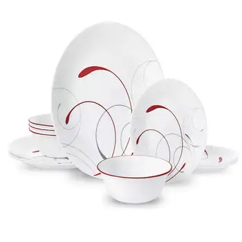 Набор посуды Splendor, белый и красный, 12 предметов