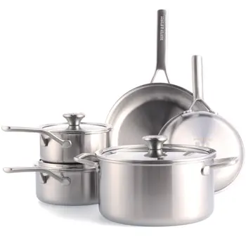 Набор посуды из нержавеющей стали, серебро, 8 предметов, безопасен для духовки