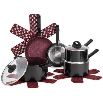 Набор посуды с антипригарным покрытием Thyme & Table, 12 предметов, ало-красный