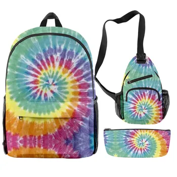 Наборы школьных сумок Tie Dye для детей, Индивидуальность, спираль, Красочные 3 шт./компл., Студенческий рюкзак для подростков, сумка для мальчиков и девочек Mochila