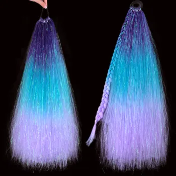 Наращивание конского хвоста Синтетические Блестящие Фестивальные Косички, обернутые вокруг хвоста-шиньона с резинкой, Кольцо для волос, 24-дюймовый хвост своими руками