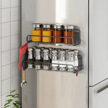 Настенные кухонные стеллажи из 2 предметов, Большая вместимость, Прочные несущие магнитные стеллажи для специй сбоку от холодильника